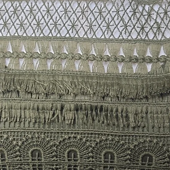 Elie Tahari Olive Green Fringe Tassel Lace Dress Size 2 Elegant Statement Piece - Picture 3 of 5